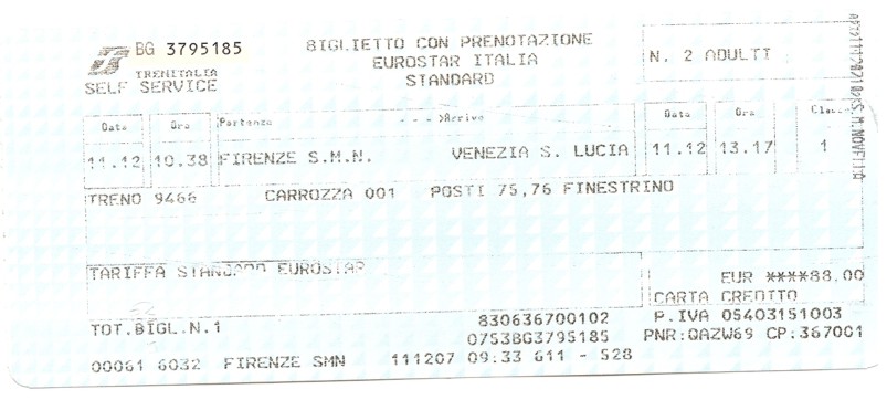 Passagem de trem para Veneza