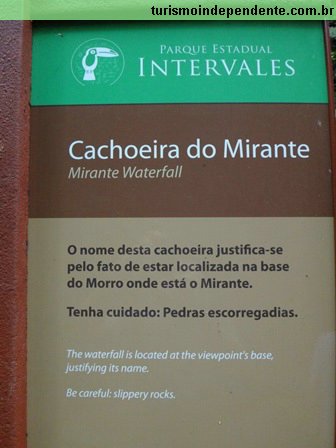 Placa indicativa da Cachoeira do Mirante