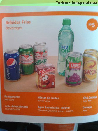 Menu de bordo da GOL em março de 2014 - Bebidas