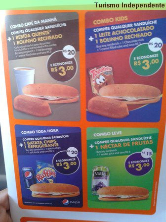 Menu de bordo da GOL em março de 2014 - Lanches