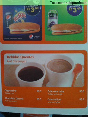 Menu de bordo da GOL em março de 2014 - Bebidas quentes