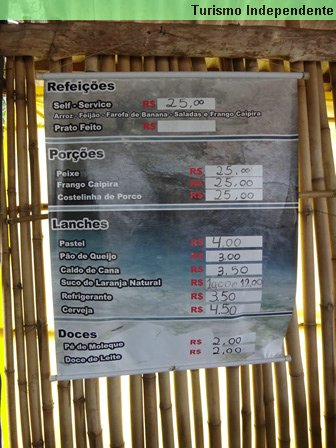 Menu do restaurante - preços em março/14.