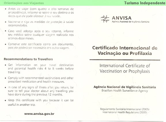 Certificado Internacional de Vacinação ou Profilaxia contra a Febre Amarela.