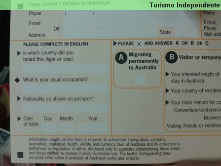 Formulário de entrada na Austrália - verso - parte 01.