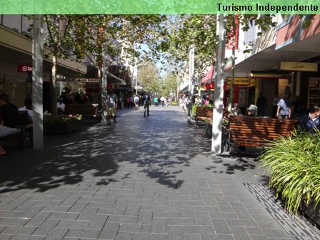 Calçadão na Hay St, em Perth.