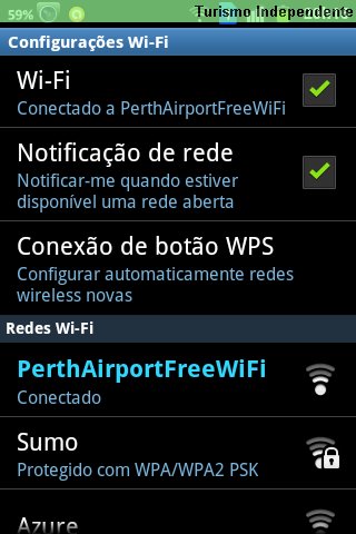 Conexão wi-fi grátis - Aeroporto de Perth.