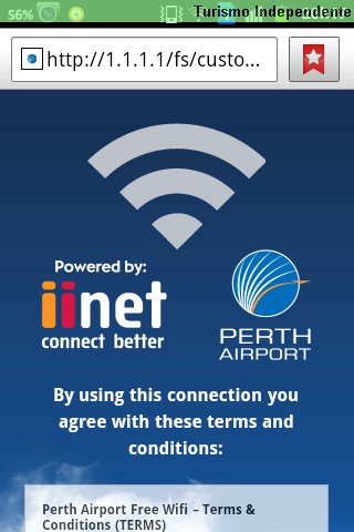 Conexão wi-fi grátis - Aeroporto de Perth.
