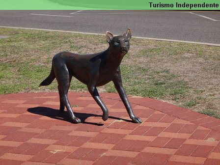 Detalhes da estátua do cachorro.