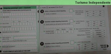 Formulário de saída da Austrália - frente