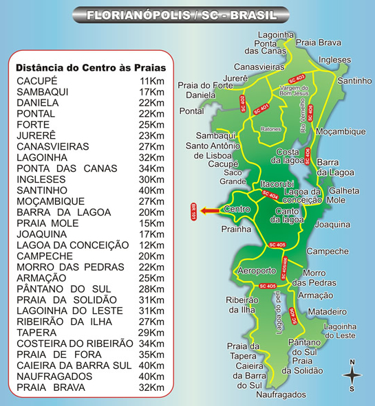 Mapa das praias de Florianópolis Fonte: www.paraisopalace.com