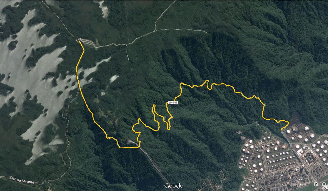 Mapa do percurso, do alto da serra até a planície. Foto: Google Maps.