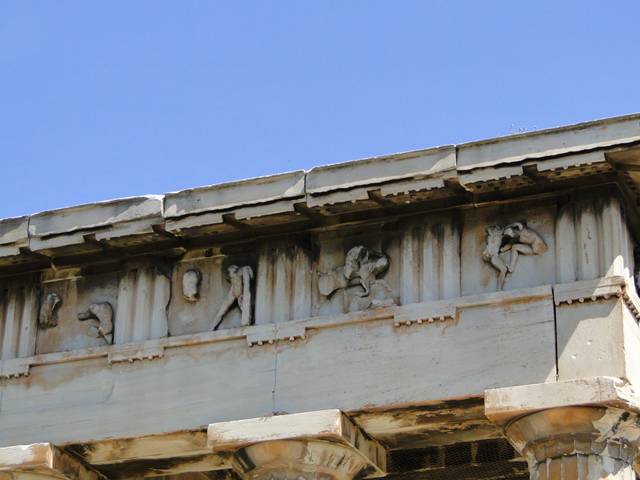 Detalhes do Templo de Hefesto, em Atenas.
