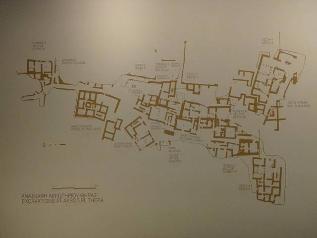 Mapa das escavações em Akrotiri.