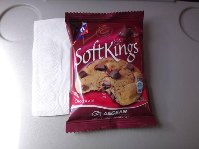 Snacks servidos no voo da Aegean.