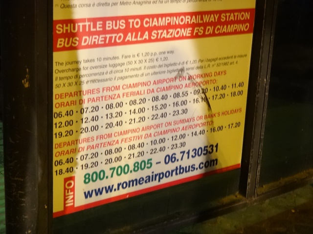 Horário do ônibus - Aeroporto de Ciampino - Estação de Trens.
