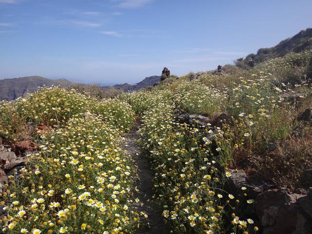 Trilha no monte Skaros, em Santorini, Grécia.