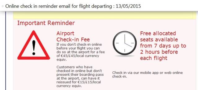 E-mail da Ryanair lembrando do check-in.