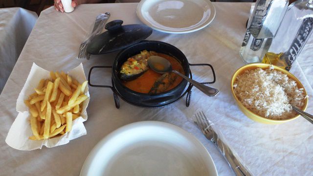 Almoço na cabana Terra Nova - moqueca de peixe para dois.