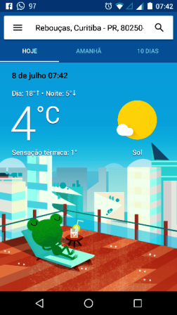 Temperatura em Curitiba - feirado de 9 de julho de 2019