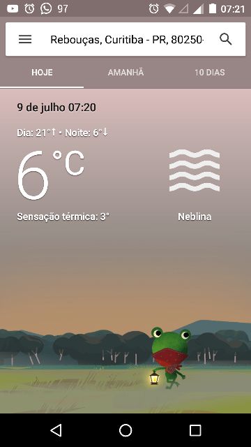 Temperatura em Curitiba/PR dia 9 de julho