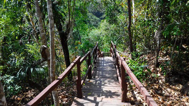 Estrutura de madeira para acesso à Cachoeira de São Romão