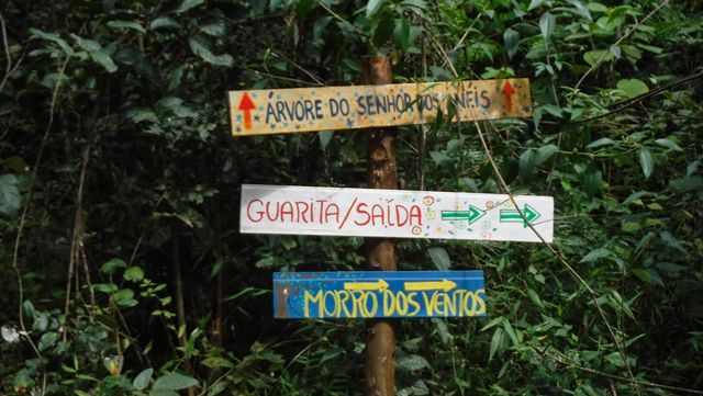 Placas indicativas na trilha de volta